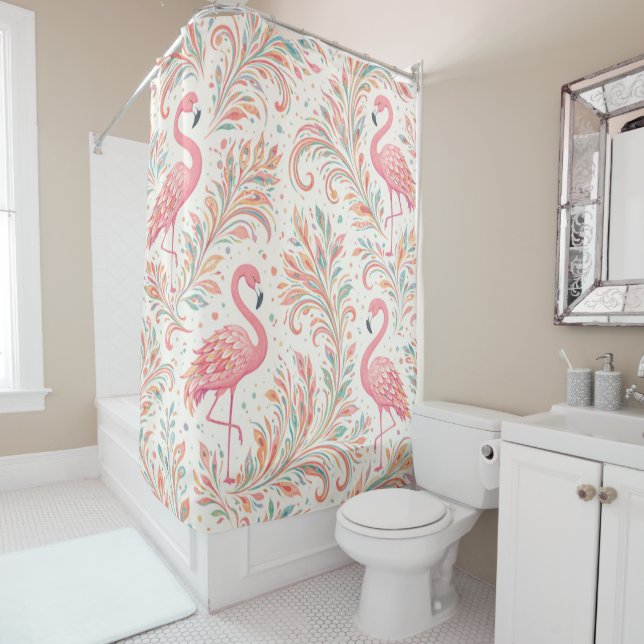 Rideaux De Douche Mirage Flamant Rose (En situation)