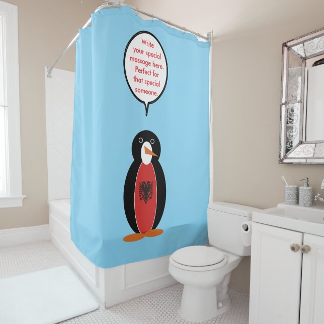 Rideaux De Douche Mme Pingouin personnalisée Albanie (En situation)