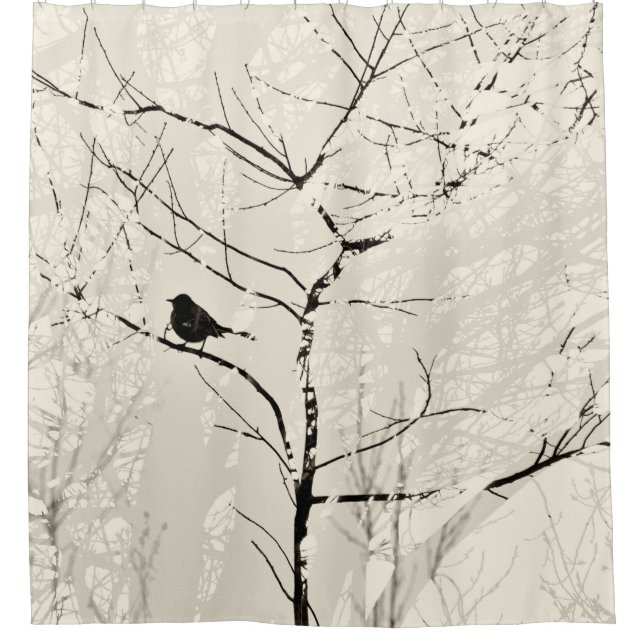 Rideaux De Douche Mockingbird in Silhouette Arbres Amande Noir (Devant)