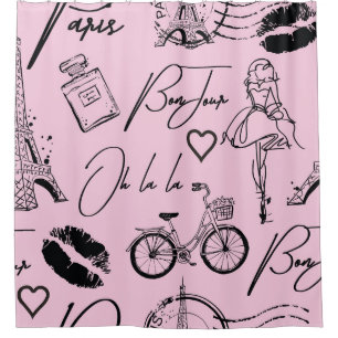 Rideaux De Douche Mode, calligraphie, Tour Eiffel, lèvres