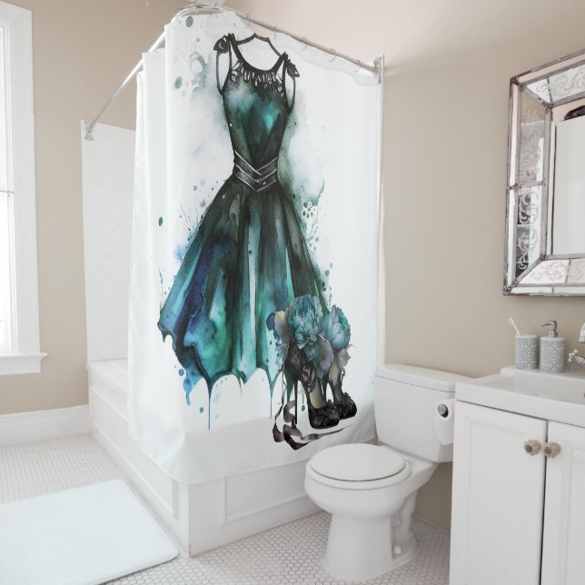 Rideaux De Douche Mode Goth | Robe Turquoise avec talons hauts Abstr (En situation)