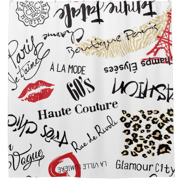 Rideaux De Douche Mode Paris : motif glamour vintage. (Devant)