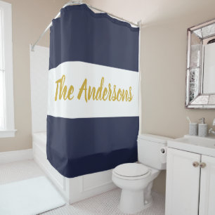 Rideaux De Douche Modèle de script personnalisé en bleu et blanc f