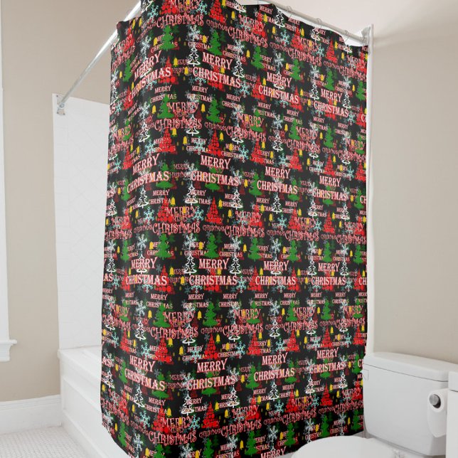 Rideaux De Douche Modèle de texte décoratif Joyeux Noël  (Créateur téléchargé)