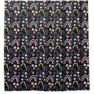 Rideaux De Douche Modèle floral coloré avec arcs-en-ciel et arbres