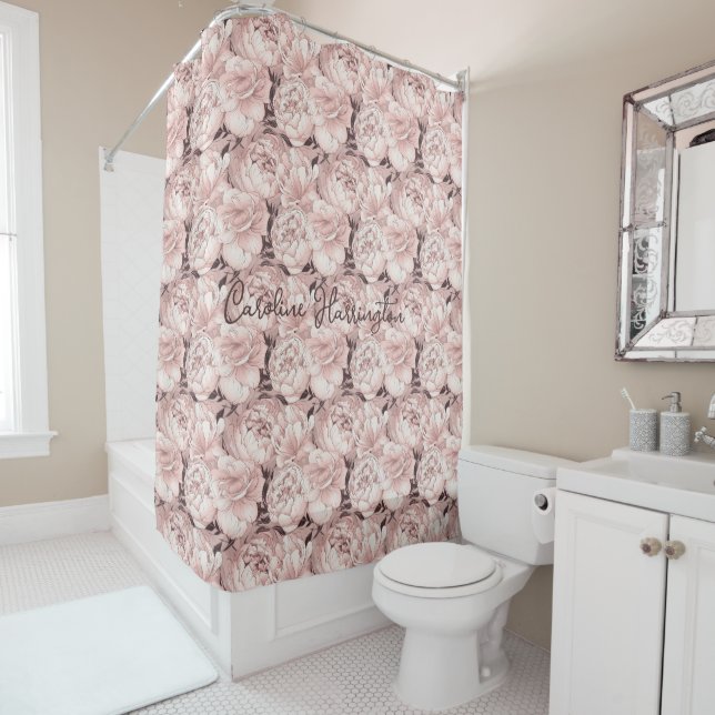 Rideaux De Douche Modèle floral de nom personnalisé (En situation)