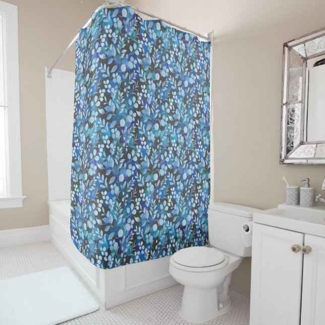 Rideaux De Douche Modèle floral flottant 01.DGrey bleu BG (En situation)