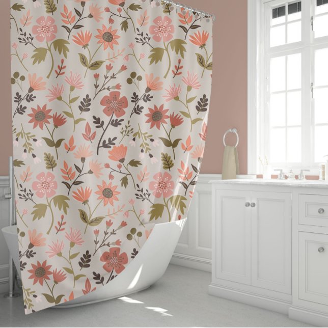 Rideaux De Douche Modèle floral rose feuille de fleurs (Flower Leaf Girly Pink Floral Pattern Shower Curtain from Studio Posies.)