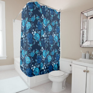 Rideaux De Douche Modèle floral roses bleus Vintages
