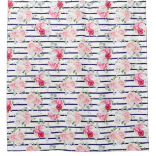 Rideaux De Douche Modèle floral sur la pivoine Rose à bande horizont