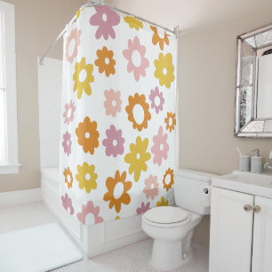 Rideaux De Douche Modèle floral Vintage des années 1970 en jaune l