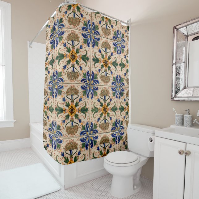Rideaux De Douche Modèle Floral Vintage méditerranéen coloré (En situation)