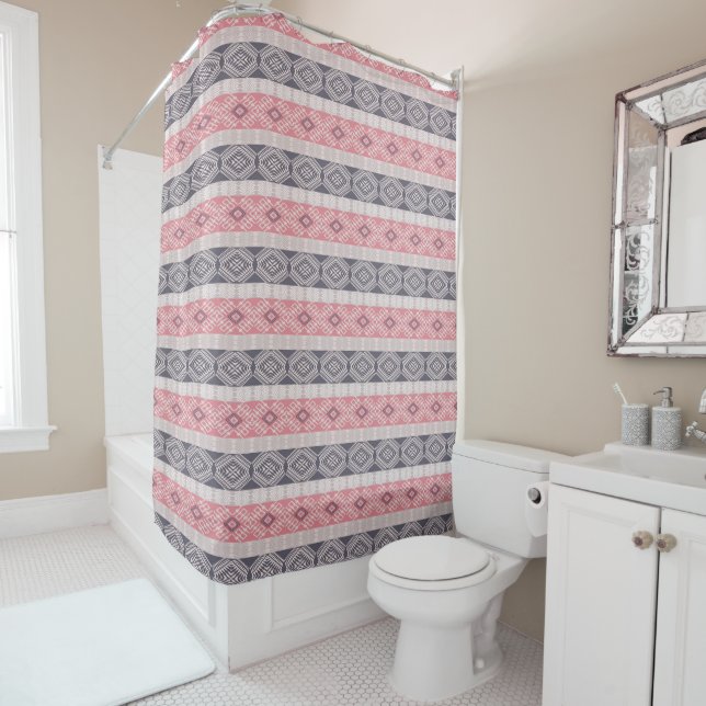 Rideaux De Douche Modèle rayé de style ethnique de boho (En situation)