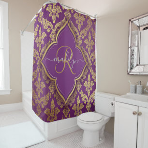 Rideaux De Douche Modèle Royal Purple Gold Damask Motif Fleur Monogr