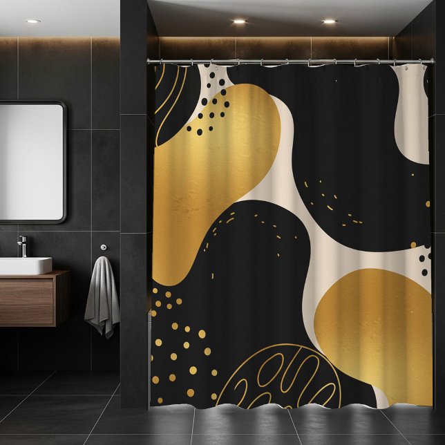 Rideaux De Douche Modern Abstract Black and Gold Organic Pattern (Créateur téléchargé)