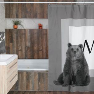 Rideaux De Douche Modern Farmhouse Bear Monogram Cabin Black White
