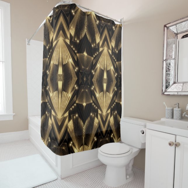 Rideaux De Douche Modern Gold Foil Elegance Neo Art Deco (En situation)