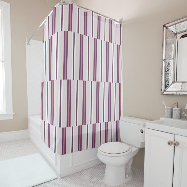 Rideaux De Douche Modern Mauve and Plum Stripe (En situation)