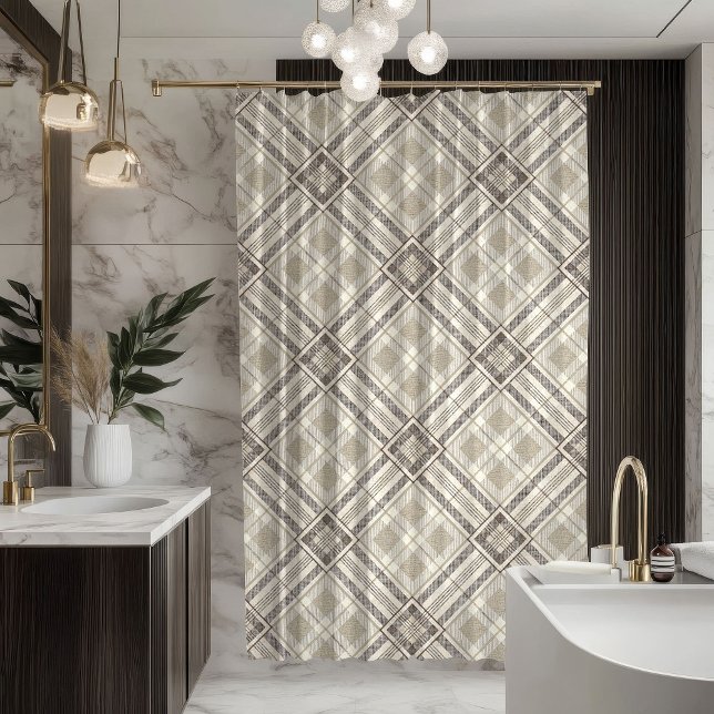 Rideaux De Douche Modern Pastel Curtain Neutral Geometry for Bath (Modern Pastel Curtain Neutral Geometry for Bath)