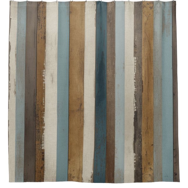 Rideaux De Douche Modern Rustic Blue Brown Cream Farmhouse Stripe (Devant)