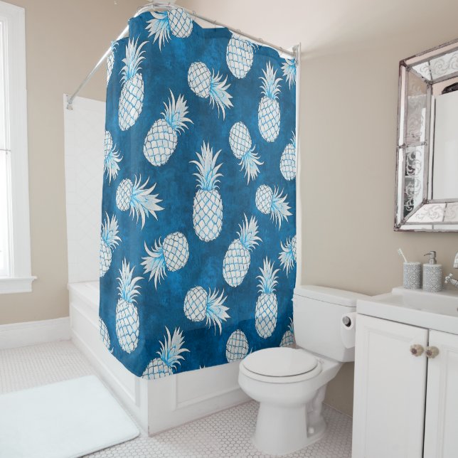 Rideaux De Douche Modern Tropical Pineapple Watercolor (En situation)