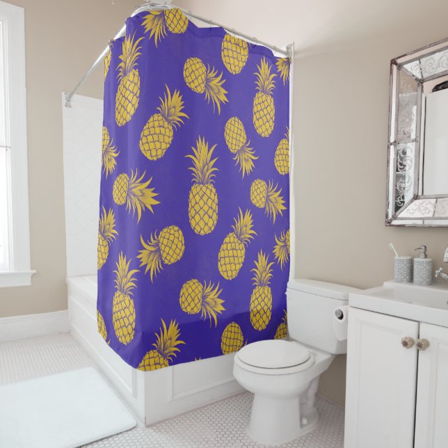Rideaux De Douche Modern Tropical Pineapple Watercolor (En situation)