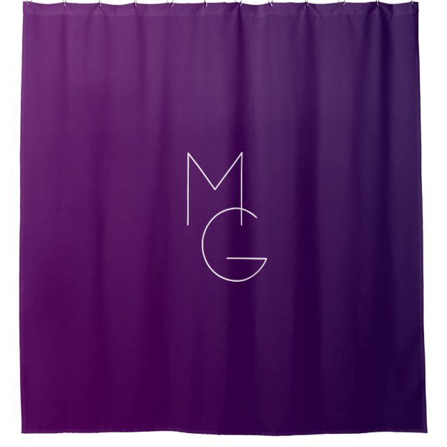 Rideaux De Douche Moderne 2 Initiales | Ombre Subtile Violet Foncé (Devant)