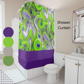 Rideaux De Douche Moderne Abstrait de chaux vert, violet et jaune