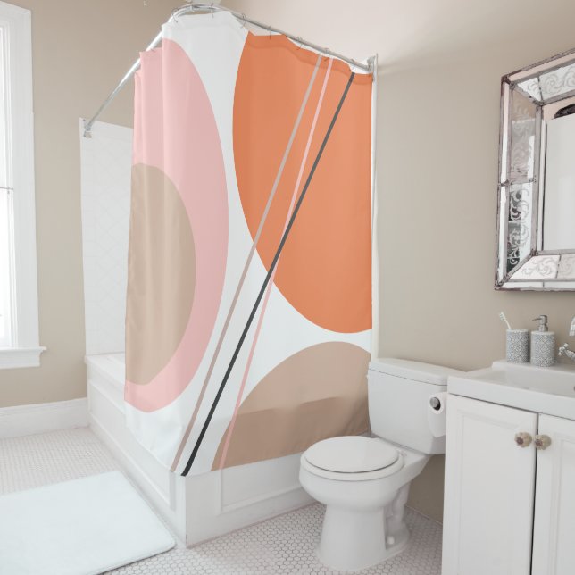 Rideaux De Douche Moderne Abstrait Geo Pastel Orange Rose Beige (En situation)
