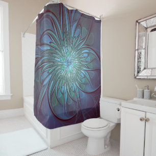 Rideaux De Douche Moderne Abstrait tendance Fleur bleue Fractal Art
