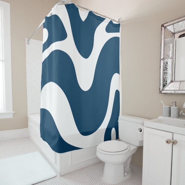 Rideaux De Douche Moderne blanc & bleu (En situation)