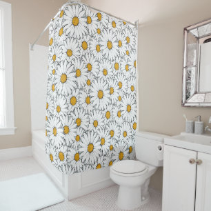Rideaux De Douche Moderne Chic Ornate Daisy Motif Floral Aquarelle