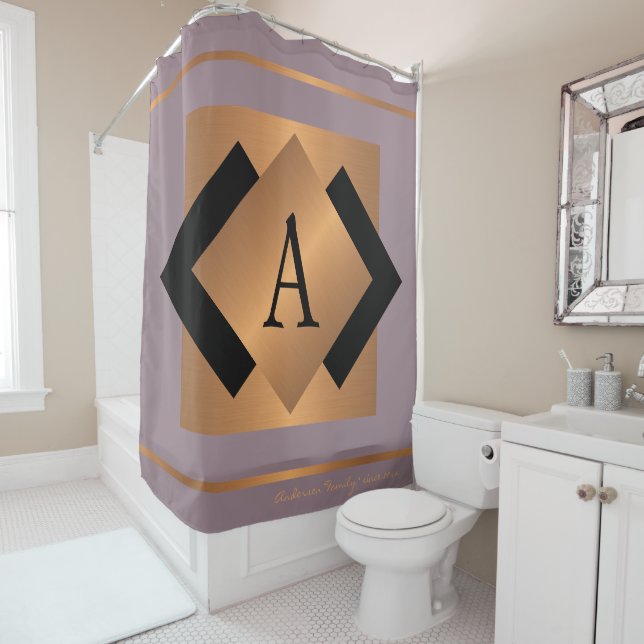 Rideaux De Douche Moderne élégant tendance or noir chic monogrammé (En situation)