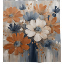 Moderne Ferme Maison Bleu Nuit Orange Brûlé Floral