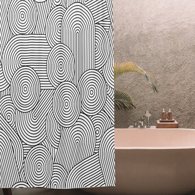 Rideaux De Douche Moderne Géométrique Milieu de Siècle Arch Noir Bla (Mid Century Modern Geometric Arch Black White Shower Curtain)