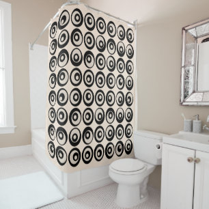 Rideaux De Douche Moderne Mi-Siècle Cercles Noirs Et Crème Motif