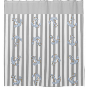 Rideaux De Douche Moderne minimaliste gris clair Ancre motif bande