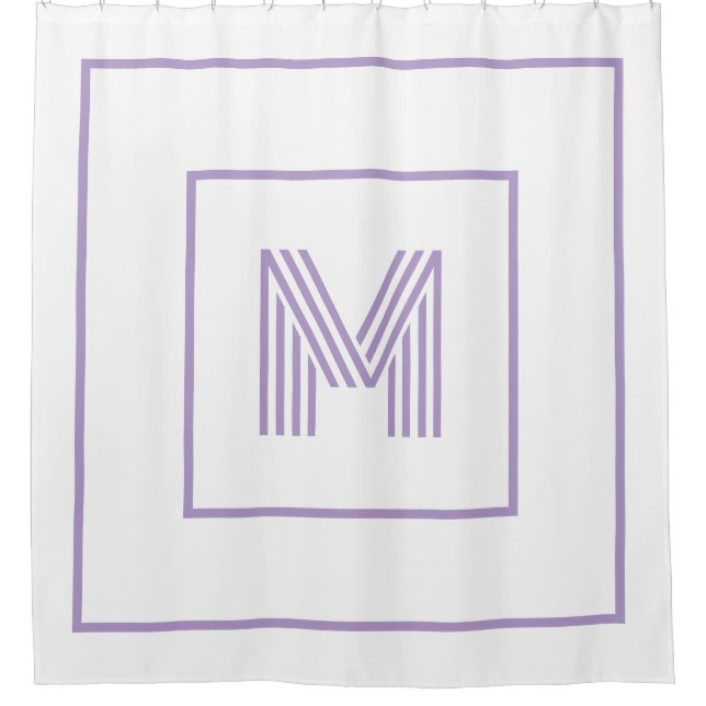 Rideaux De Douche Moderne monogramme personnalisé blanc violet (Devant)