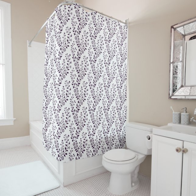 Rideaux De Douche Moderne Motif Floral Boho Blanc Abricot (En situation)