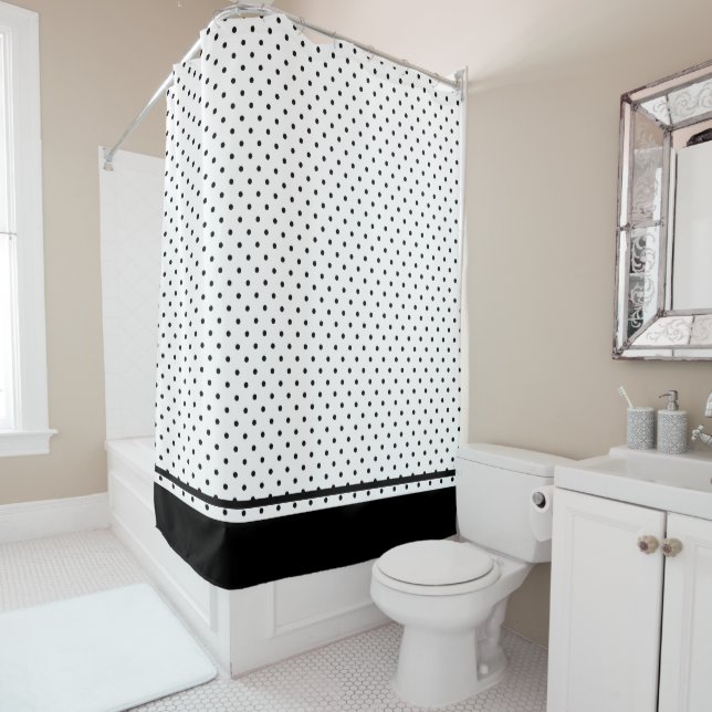 Rideaux De Douche Moderne Noir Et Blanc À pois  (En situation)