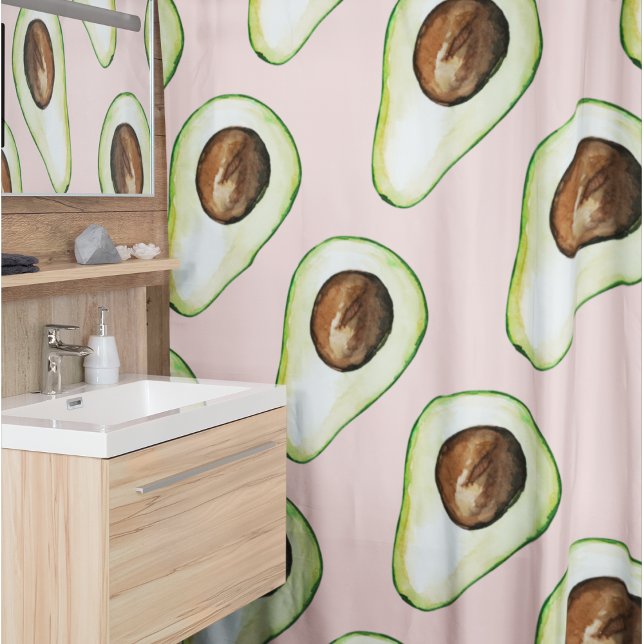 Rideaux De Douche Moderne Pastel Rose Et Vert Motif Avocado (Créateur téléchargé)
