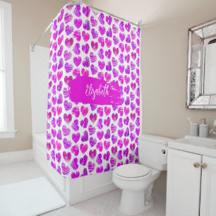 Rideaux De Douche Moderne Purple Rose Doodled Hearts Valentine Nom