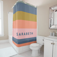 Moderne rayé bleu pêche rose pâle personnalisé