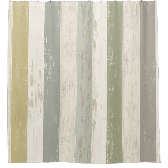 Rideaux De Douche Moderne Rustique Gris Or Vert Sauge Crème Rayure (Devant)