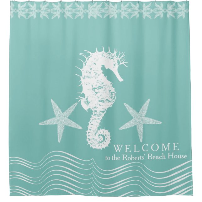 Rideaux De Douche Moderne Simple Beach House Ocean Seahorse Starfish (Devant)