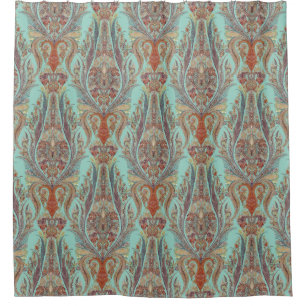 Rideaux De Douche Moderne Vintage Cachemire Paisley modèle Turquoise