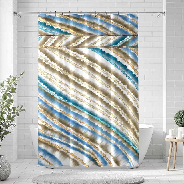 Rideaux De Douche Moderne Wavy Beach Stripes (Créateur téléchargé)