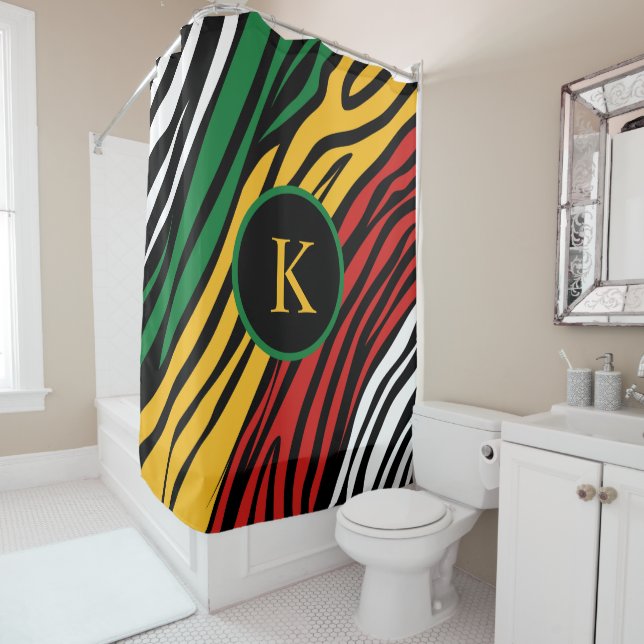 Rideaux De Douche Mois de l'histoire des Noirs Monogramme Rouge Vert (En situation)