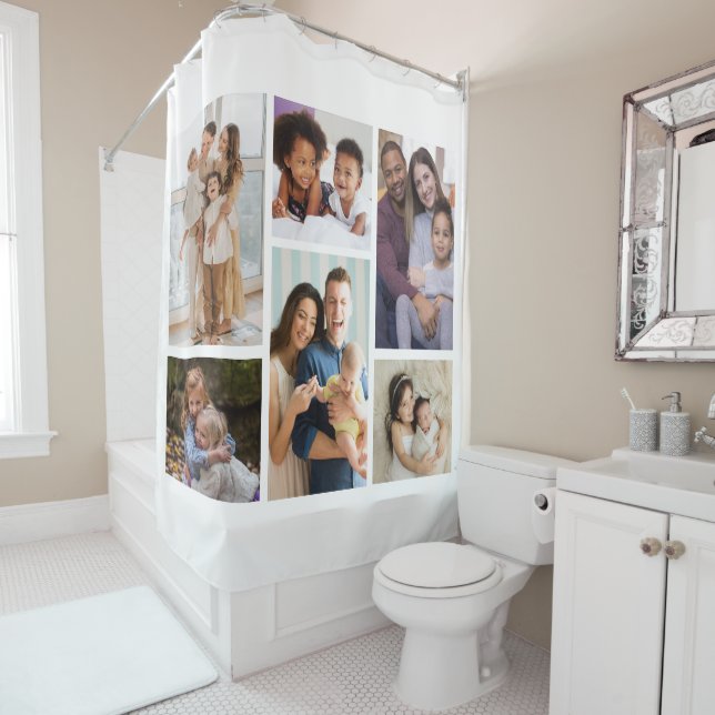 Rideaux De Douche Moments en vedette : Personnalisable 6 Photo Colla (En situation)