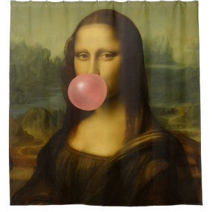 Rideaux De Douche Mona Lisa soufflant de bulle rose